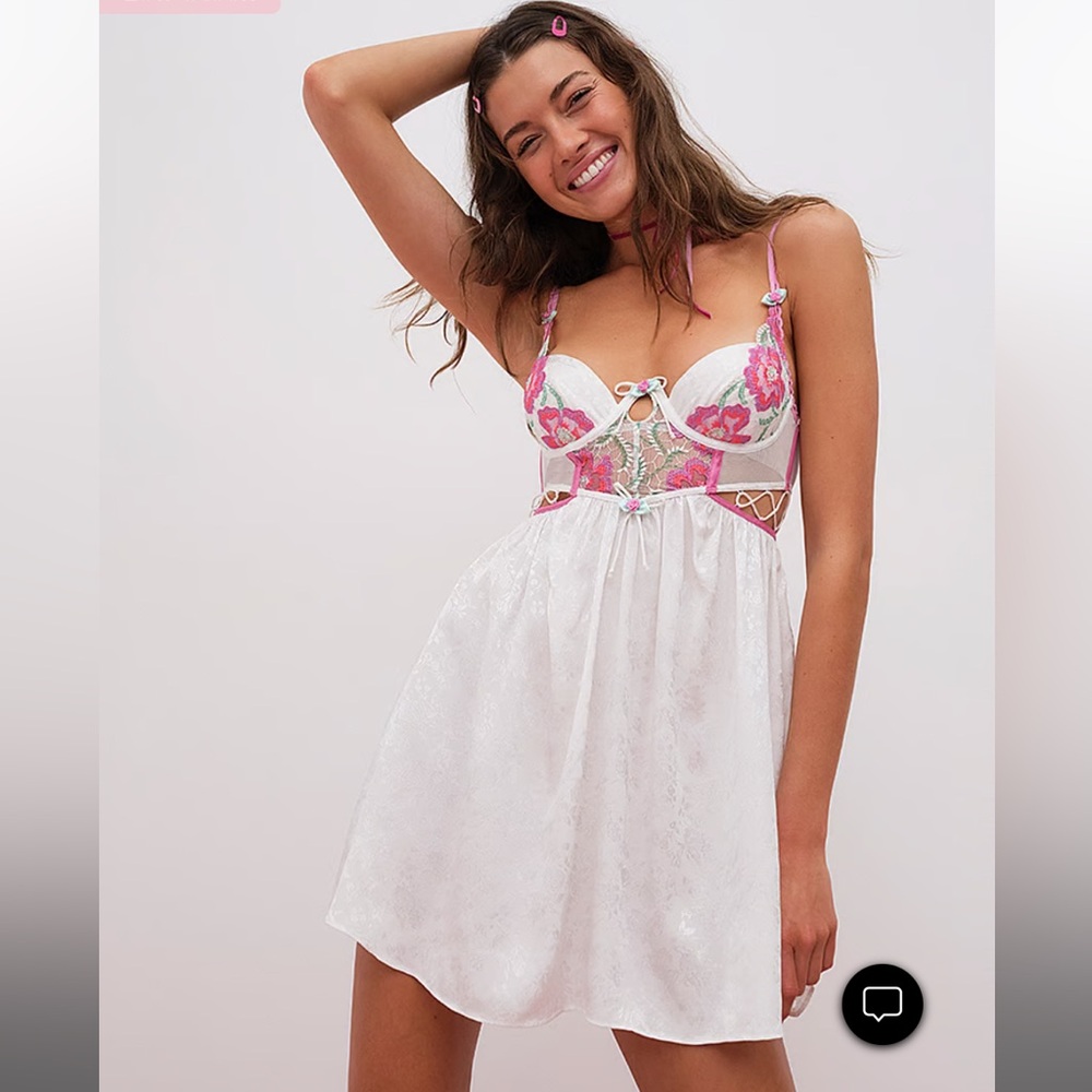L For Love And Lemons Festival Floral Slip Dress White Multi Floral lingerie NWT